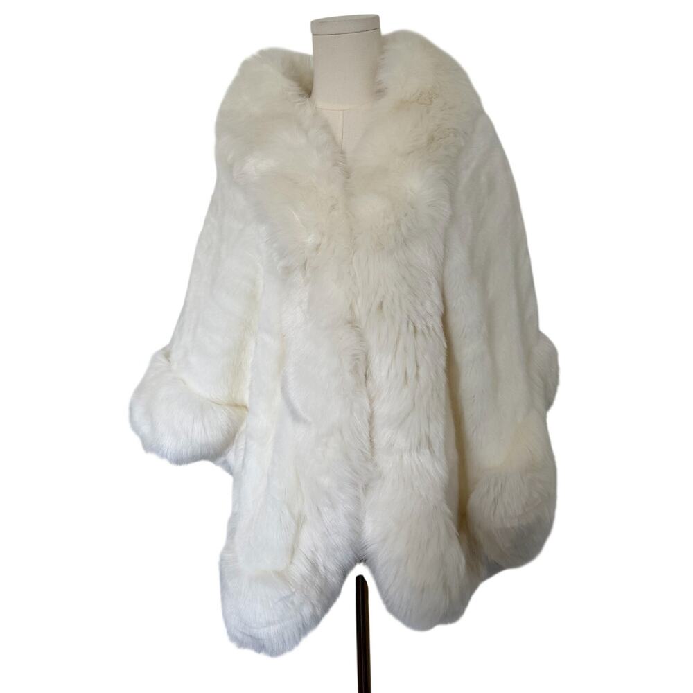 Caracilia White Faux Fur Cape Shawl Wrap Bridal Wedding Stole Glam